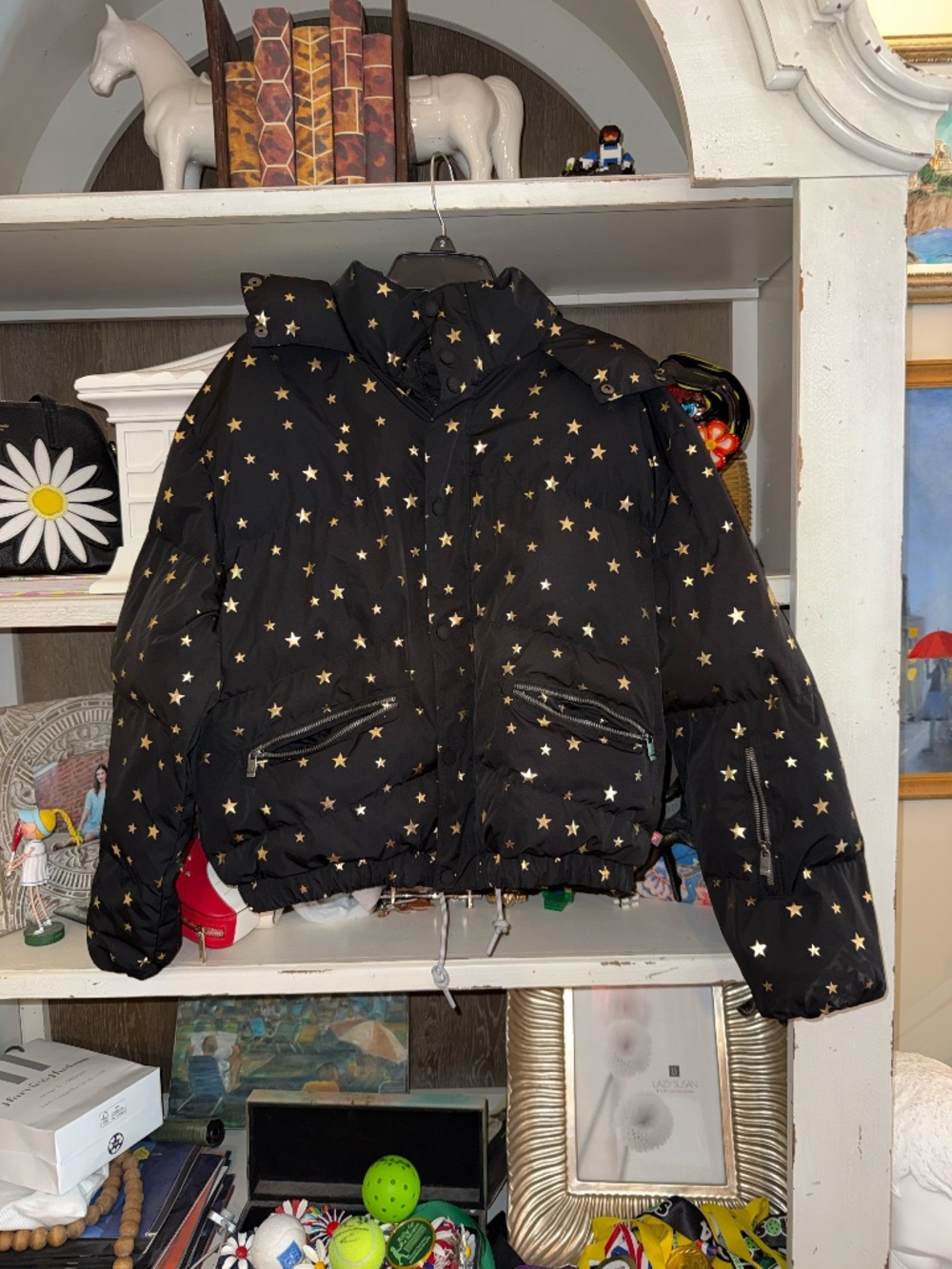 OOSC clothing Medium M black shining star puffer jacket - Picture 4 of 7